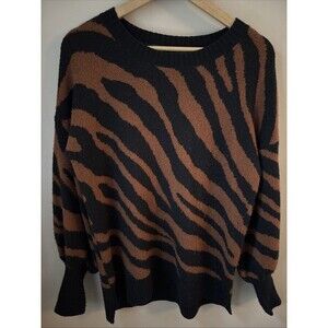 French Connection Women’s Small Brown Zebra Print Sweater Crewneck Knit
